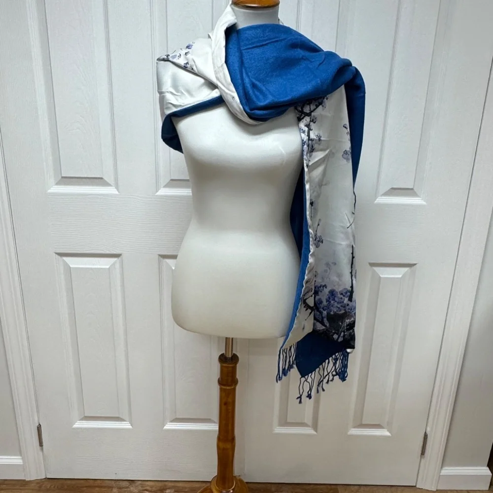 Oriental Floral/Plum‎ Blossom Print With Frindges Edges Scarf - 68